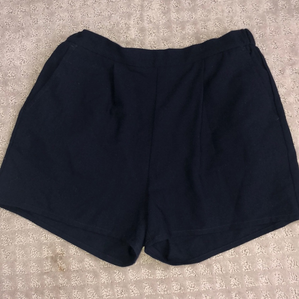 Navy Blue Pleated Shorts